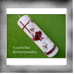 Hochzeitskerze Modern Herz Kreuz Ranke Strass weinrot rosa silber