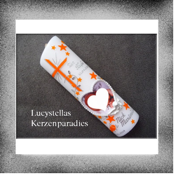 Taufkerze SFov5 Foto Trend Kreuz Ranke Herz Engel orange silber