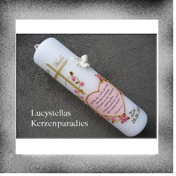 Taufkerze Mdchen Kreuz Ranke Herz Engel Spruch rosa gold
